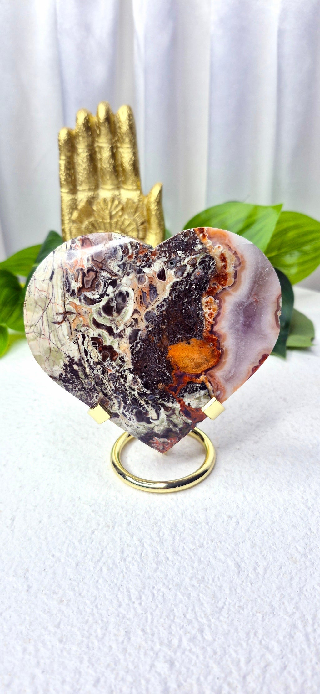 Money Agate Heart Carving on Stand