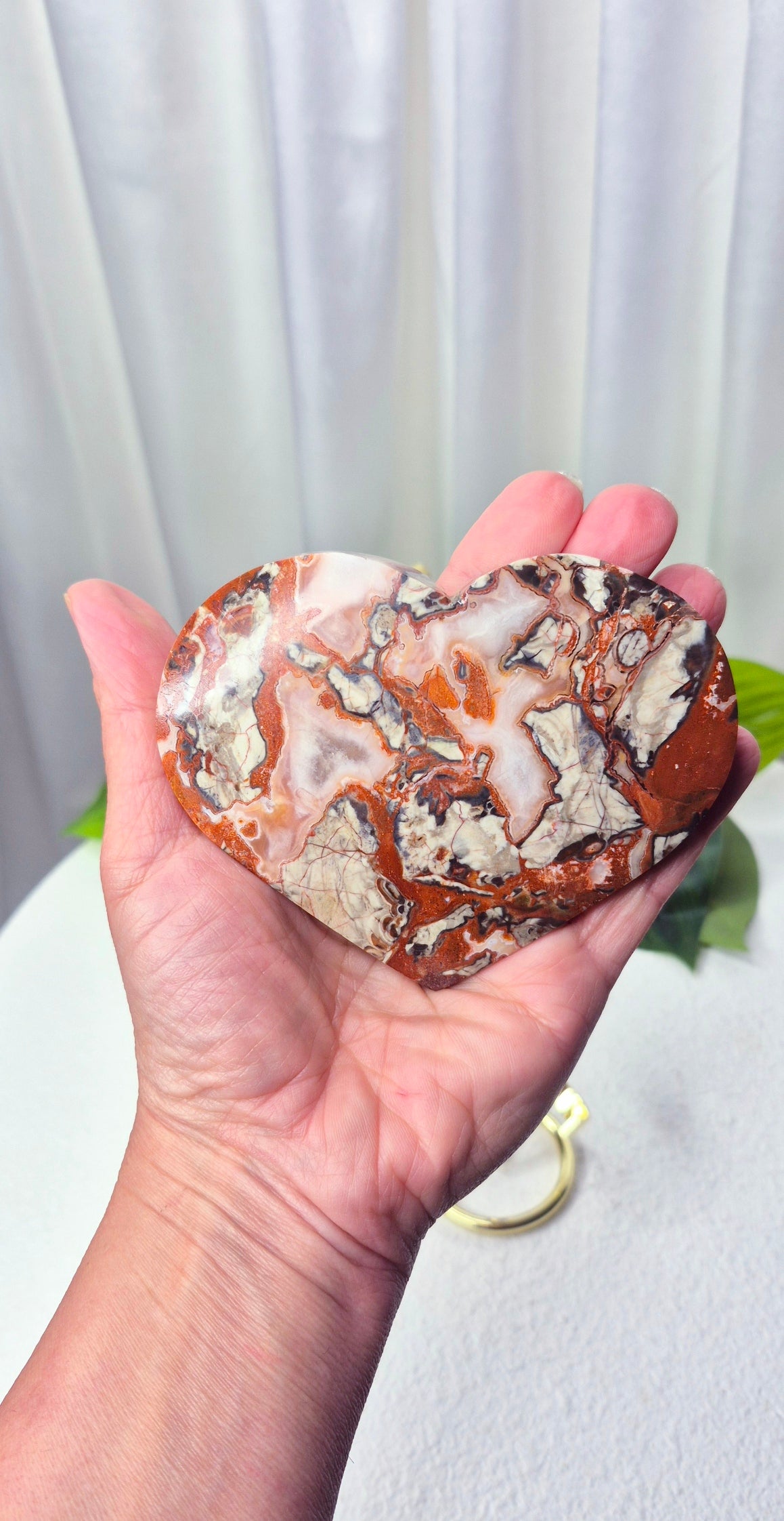 Money Agate Heart Carving on Stand