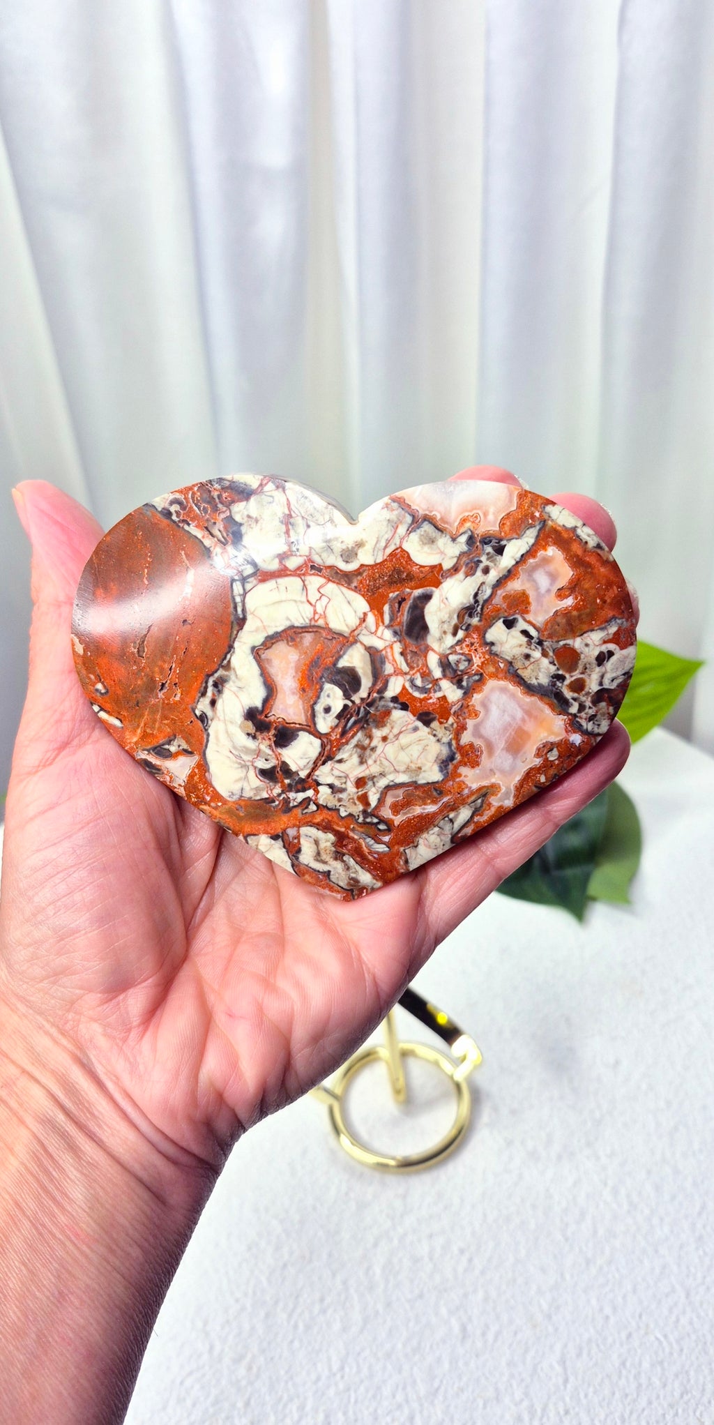 Money Agate Heart Carving on Stand
