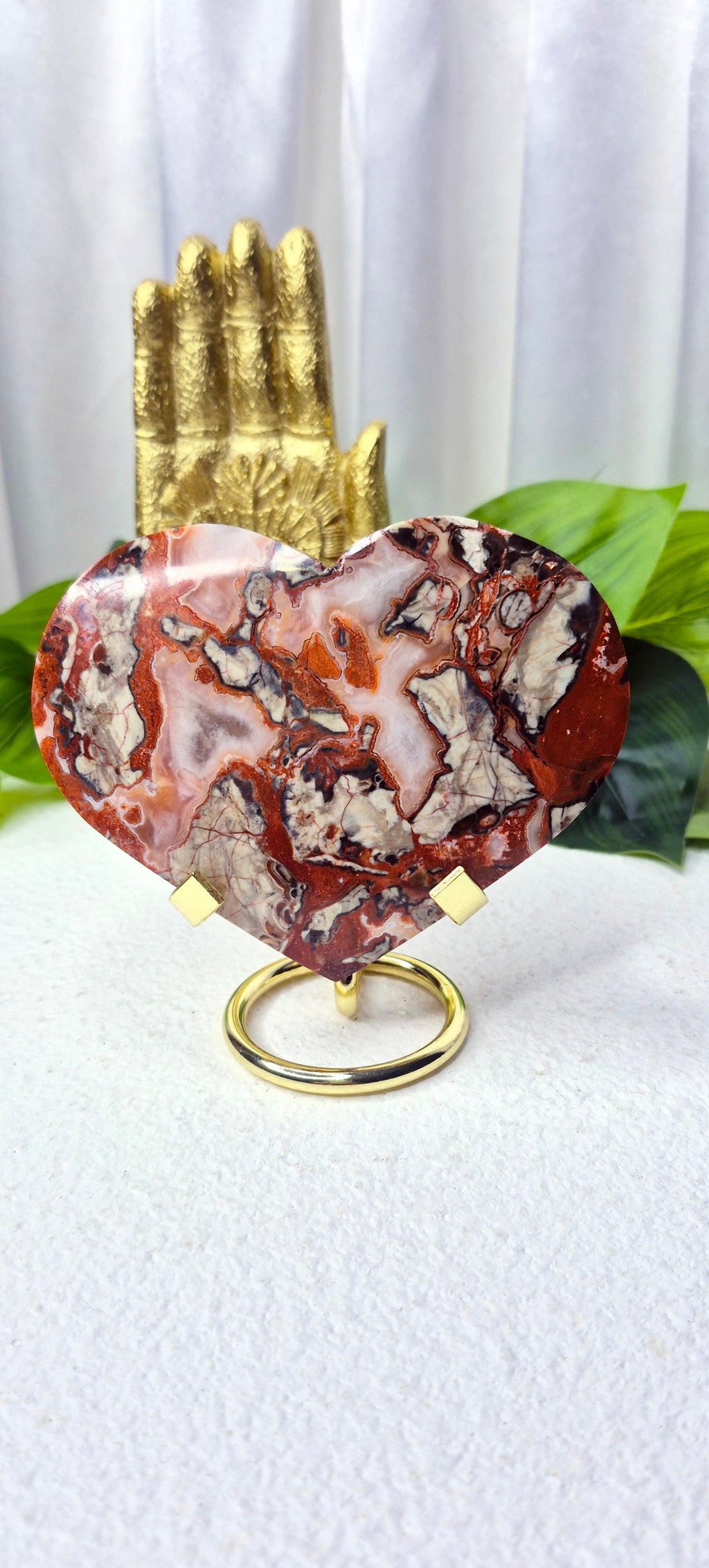 Money Agate Heart Carving on Stand