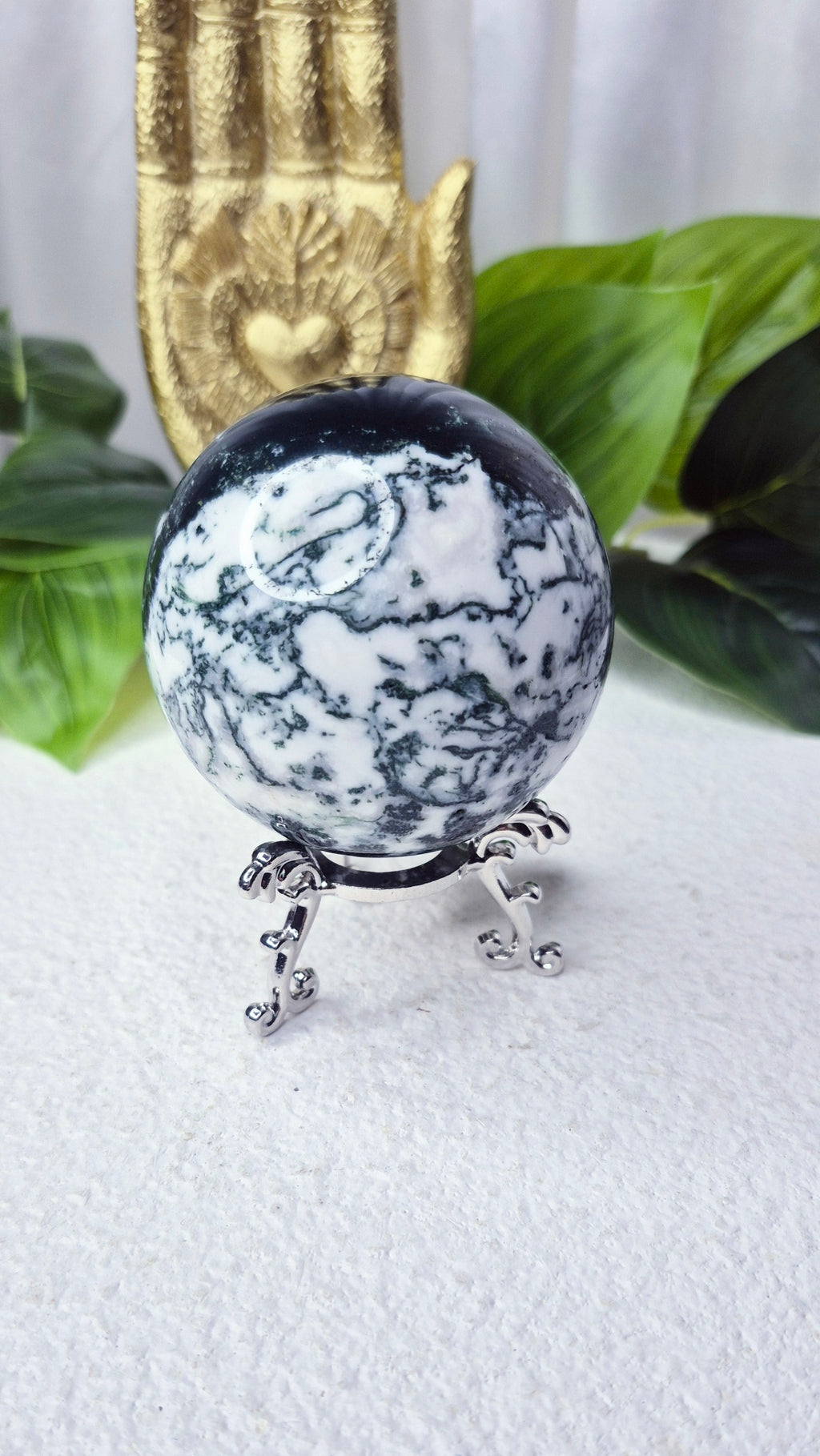 Moss Agate Sphere on Stand #C