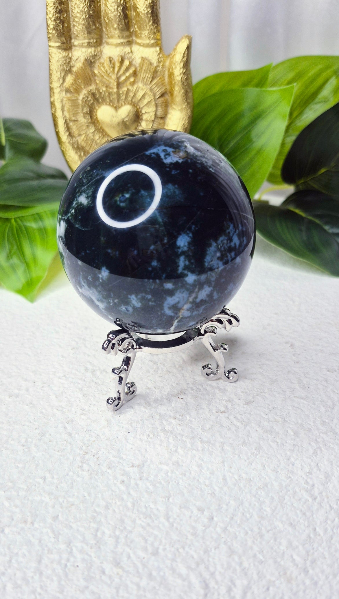 Moss Agate Sphere on Stand #C