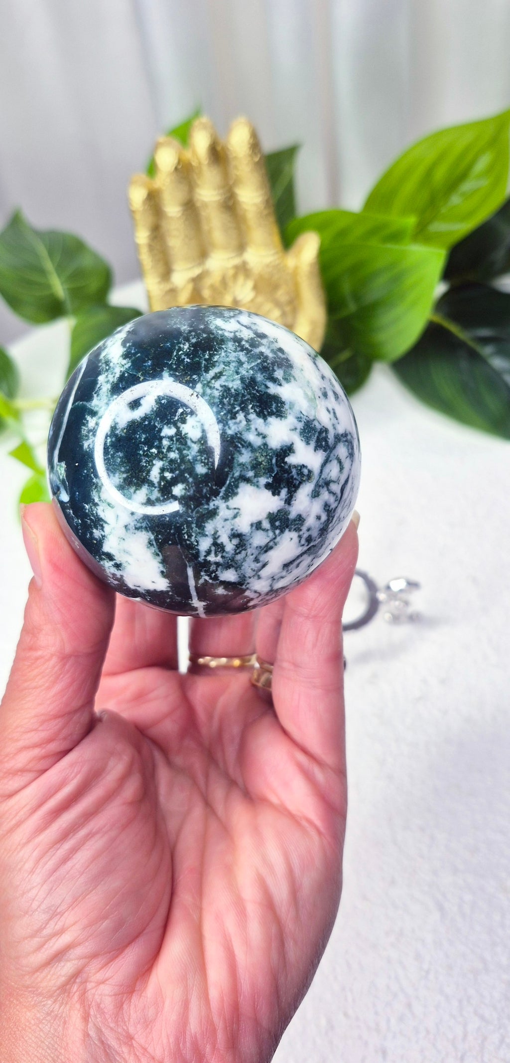 Moss Agate Sphere on Stand #C
