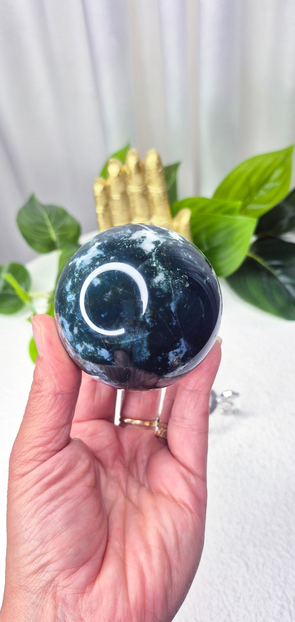 Moss Agate Sphere on Stand #C