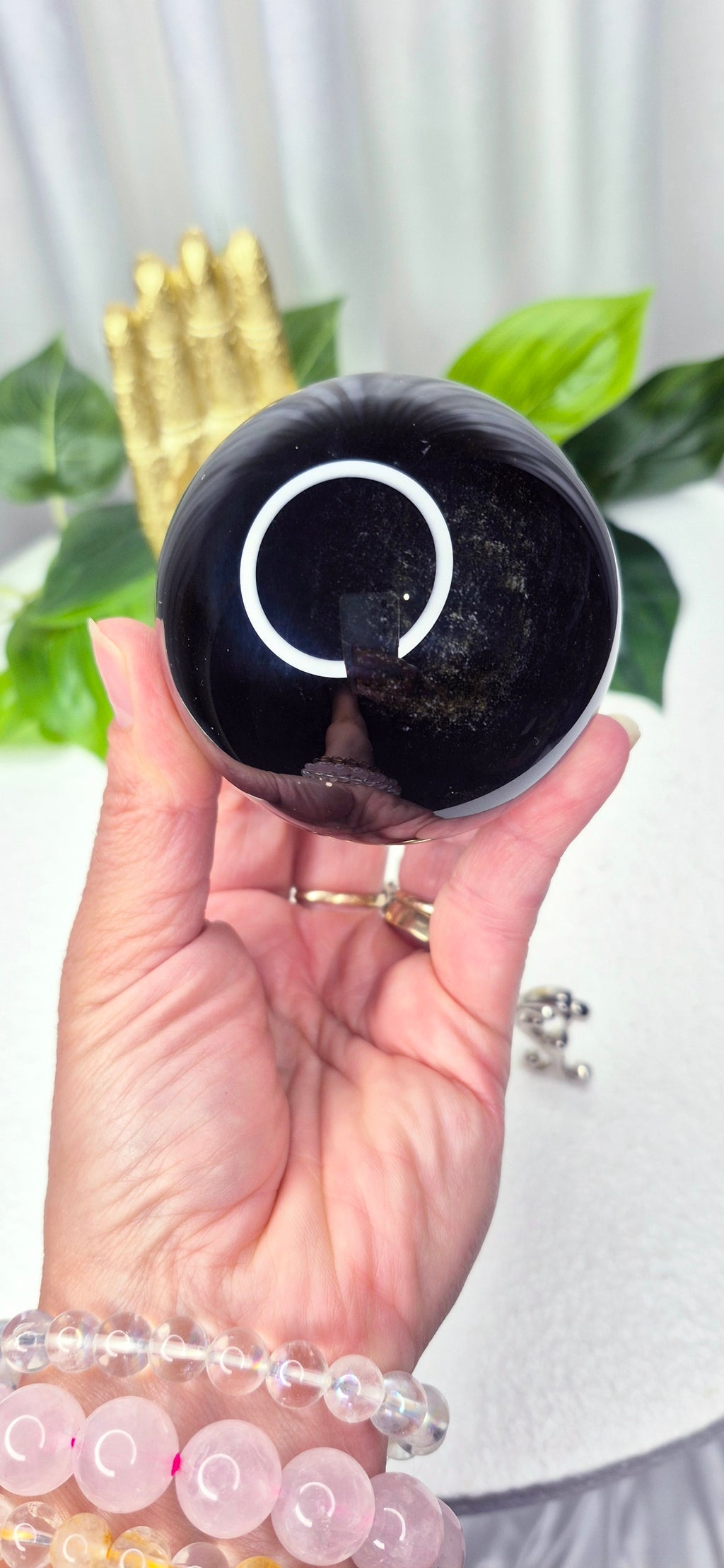 High Grade Gold Sheen Obsidian Sphere on Stand