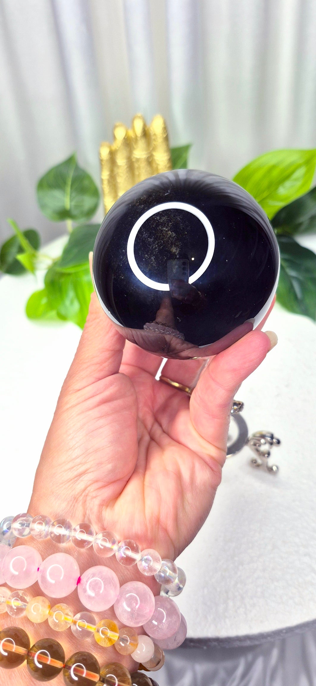 High Grade Gold Sheen Obsidian Sphere on Stand