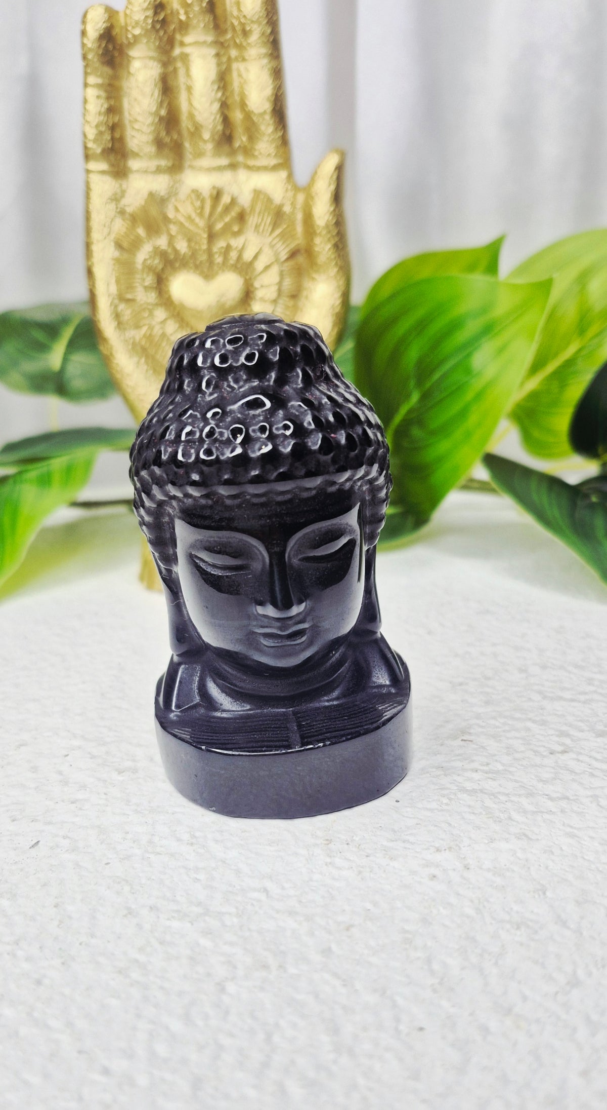Black Obsidian Buddha Head Carving