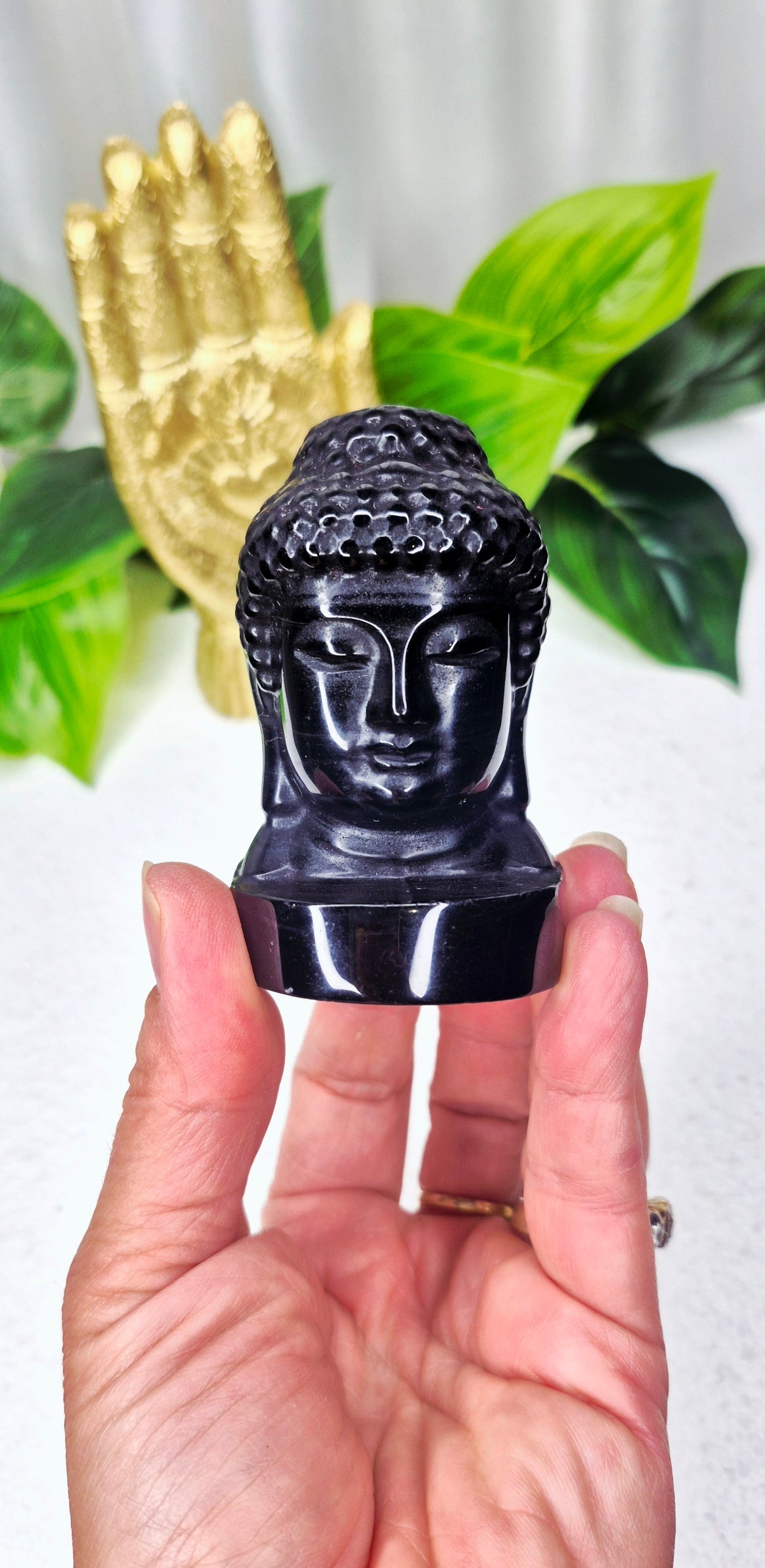 Black Obsidian Buddha Head Carving
