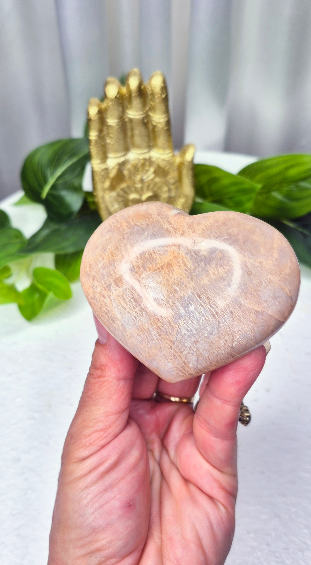 Peach Moonstone Heart Carving #A