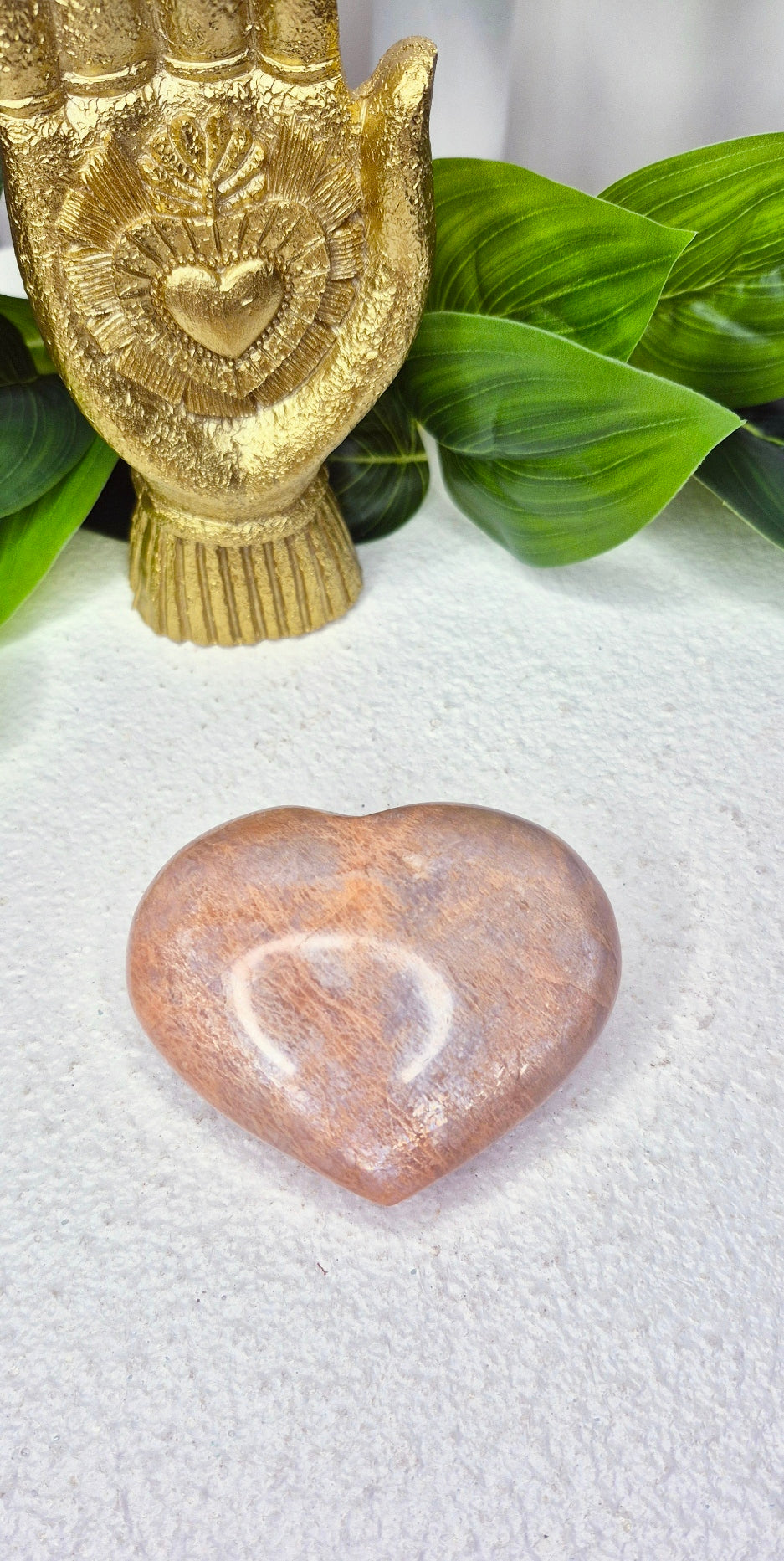 Peach Moonstone Heart Carving #A