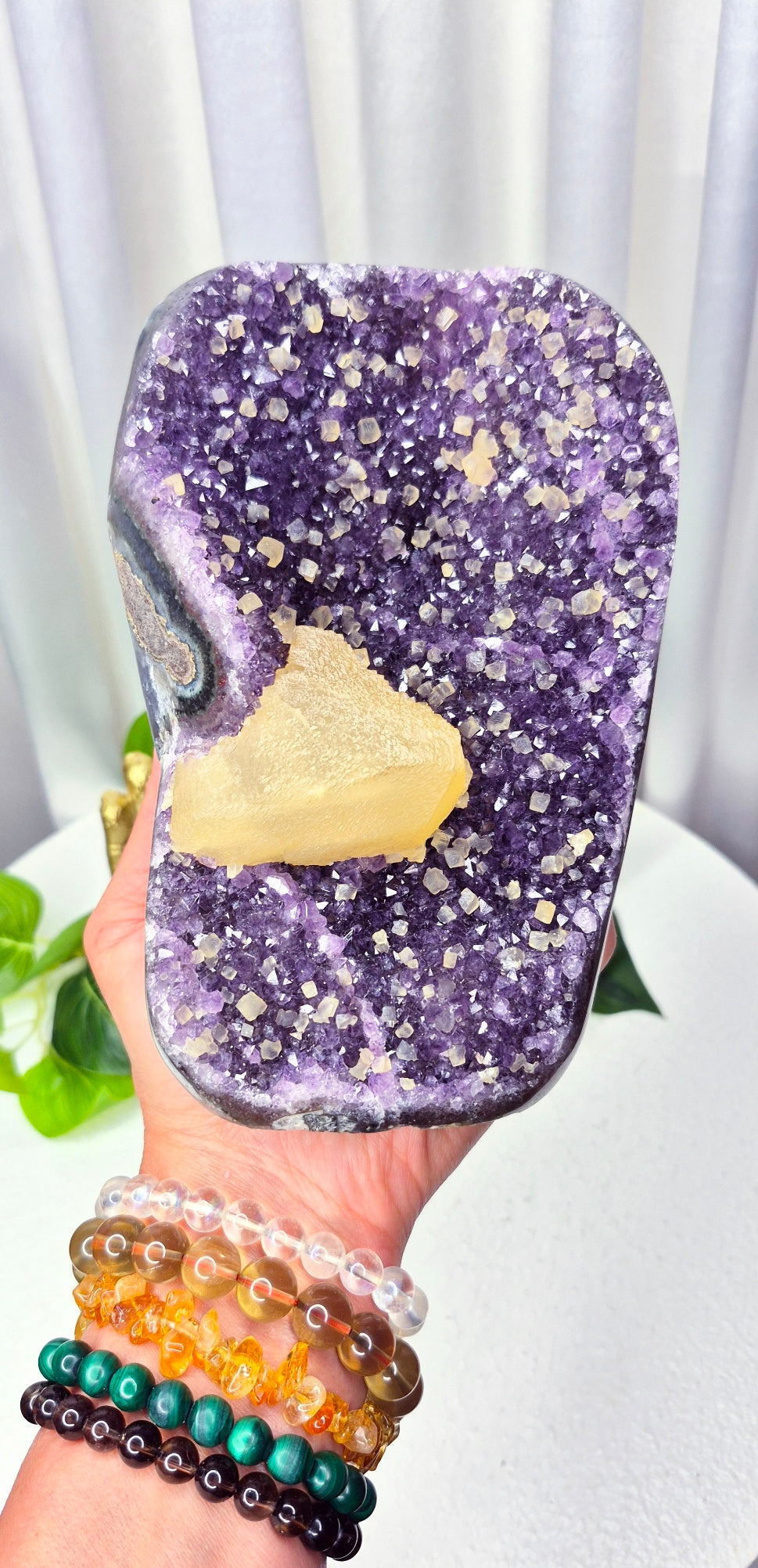 Statement A-grade Amethyst x Yellow Calcite Geode